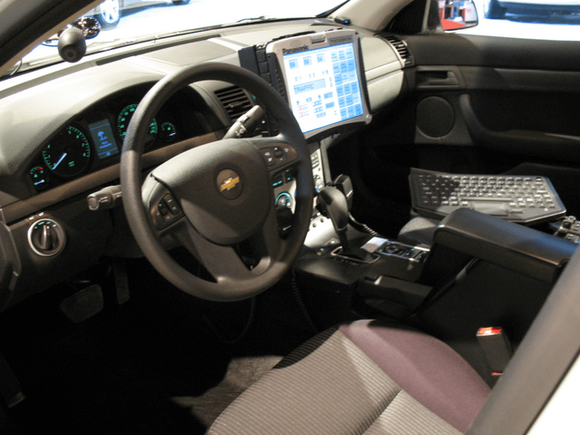 2011 Chevrolet Caprice PPV police interior with in-car computer and console