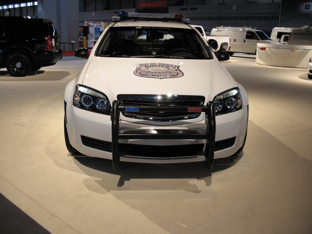 2011 Chevrolet Caprice PPV front view with push bumper at auto show