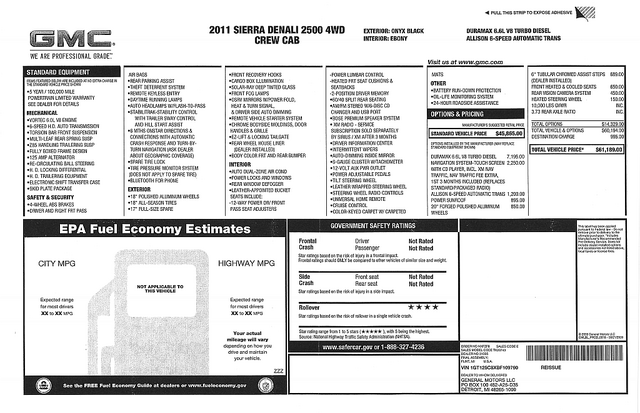 2011 GMC Sierra Denali 2500 HD Crew Cab Window Sticker