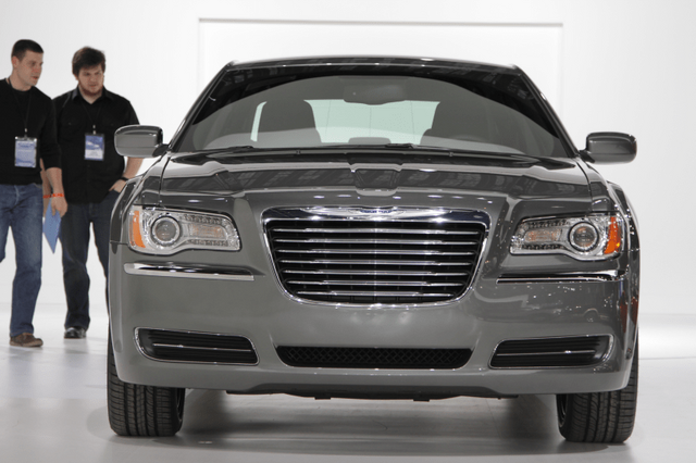 2011 Chrysler 300 gray straight front view at auto show debut