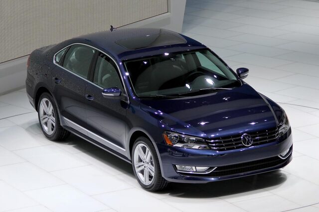 2012 Volkswagen Passat TDI front view dark blue auto show