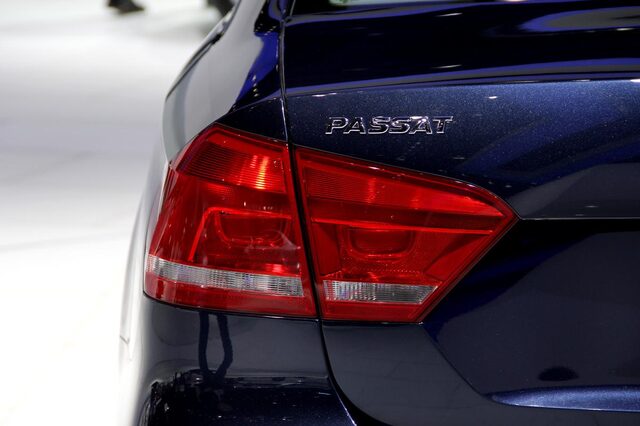 2012 Volkswagen Passat TDI taillight and trunk badge closeup dark blue