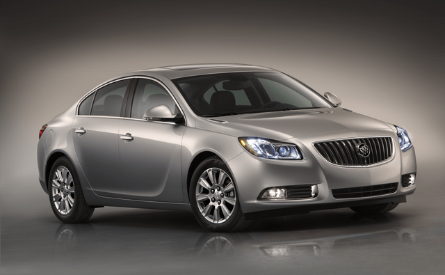 2012 Buick Regal eAssist front three-quarter studio view in silver