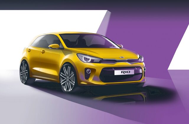 Next-generation Kia Rio teaser sketch front 3/4 view