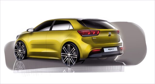 Next-generation Kia Rio teaser sketch rear 3/4 view