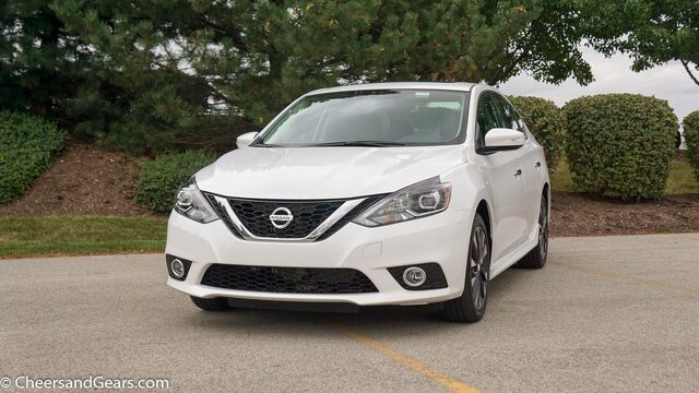 2017 Nissan Sentra SR Turbo in White Front Three-Quarter View with Sport Bumper and Fog Lights