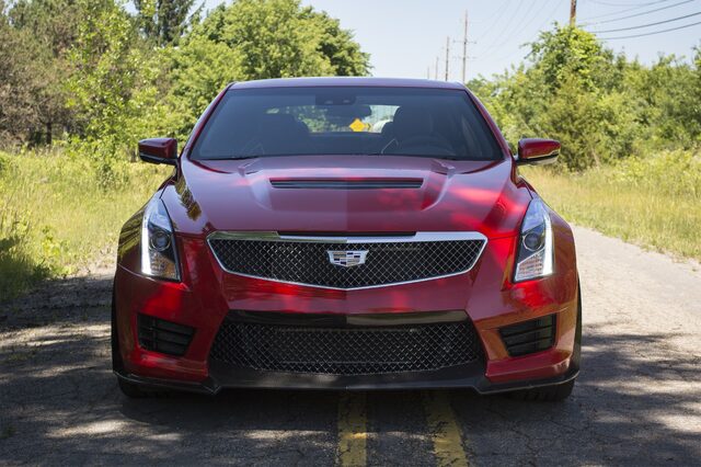 2016 Cadillac ATS-V Coupe Red Front View on Road