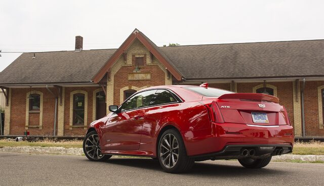 2016 Cadillac ATS-V Coupe Red Rear Three-Quarter Historic Building