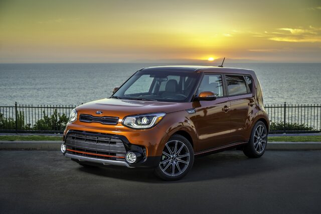 2017 Kia Soul Exclaim Three-Quarter Front View at Sunset