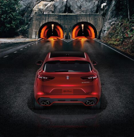 2018 Alfa Romeo Stelvio Ti Rear View at Tunnel Entrance