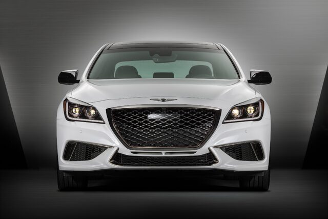2018 Genesis G80 Sport White Front View Showing Sport Grille