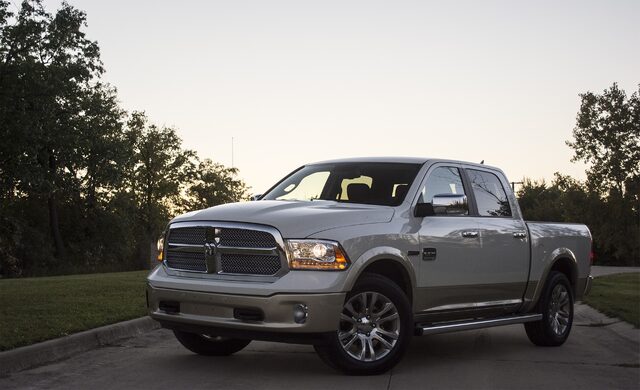 2016 Ram 1500 Laramie Longhorn EcoDiesel Front Three-Quarter View at Dusk