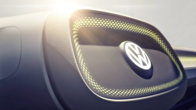 Volkswagen I.D. Concept 2 interior steering wheel with illuminated VW logo
