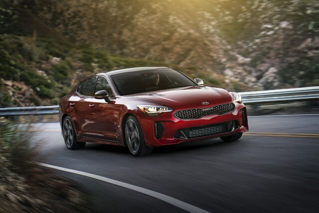 2018 Kia Stinger GT, Front Three-Quarter View on Mountain Road