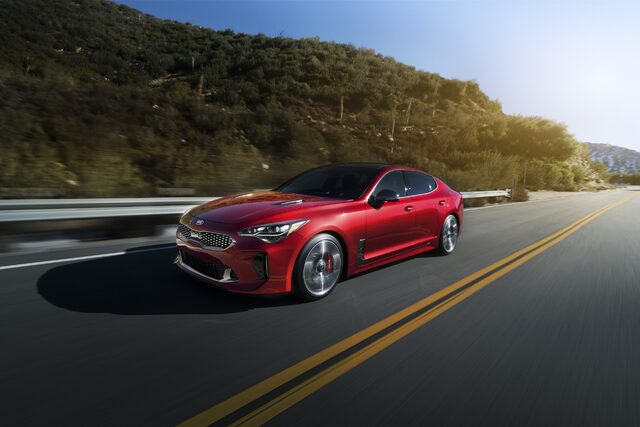 2018 Kia Stinger GT, Front Three-Quarter View on Open Highway