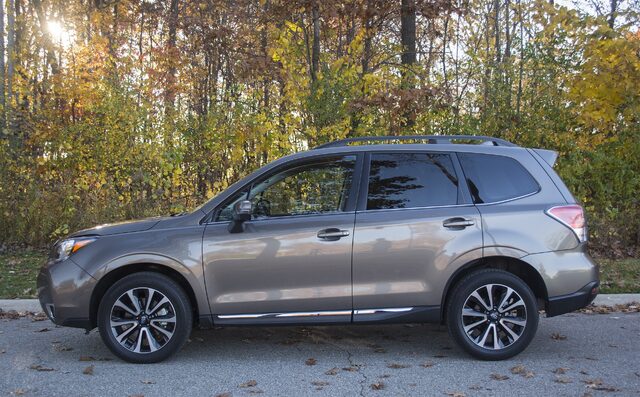2017 Subaru Forester 2.0XT Touring Driver Side Profile with Roof Rails in Fall Foliage