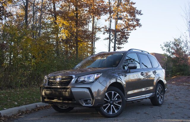 2017 Subaru Forester 2.0XT Touring Front Three-Quarter View in Fall Foliage Setting
