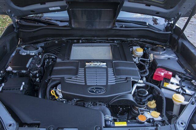 2017 Subaru Forester 2.0XT Touring 2.0L Turbocharged Boxer Engine Bay with Intercooler and Open Hood