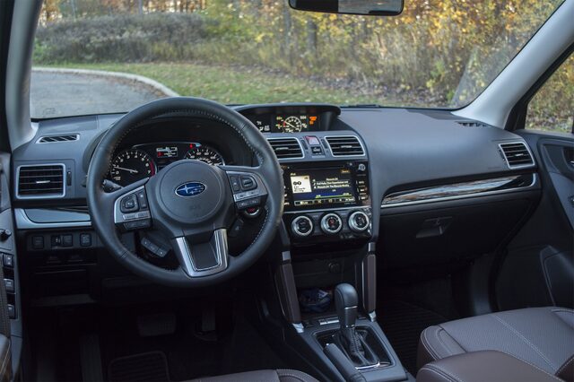 2017 Subaru Forester 2.0XT Touring Interior Dashboard with STARLINK Infotainment and Brown Leather Trim