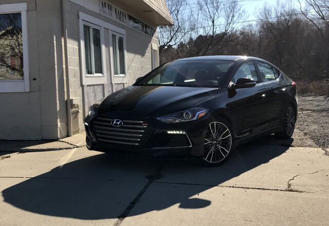 2017 Hyundai Elantra Sport Front Three-Quarter View in Phantom Black