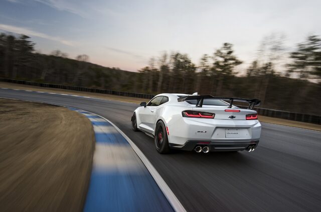 2018 Chevrolet Camaro ZL1 1LE — Rear Rolling Shot Exiting Corner, White, Dusk