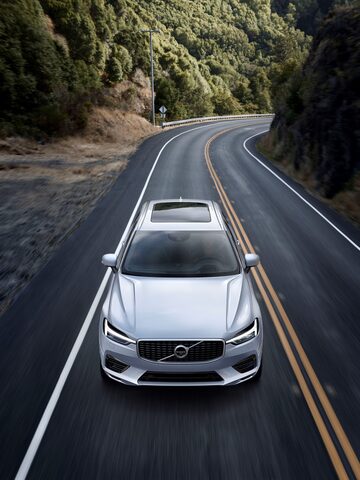2018 Volvo XC60 T6 AWD Silver Aerial Front View on Mountain Road