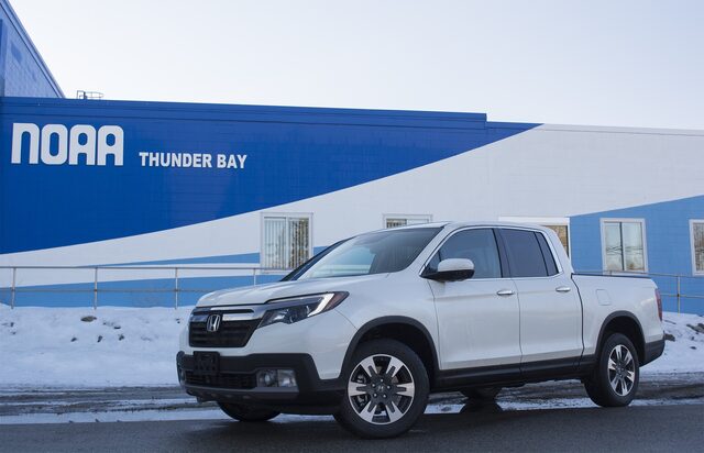 2017 Honda Ridgeline RTL-E front three-quarter view by NOAA Thunder Bay