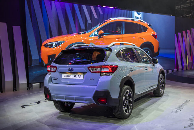 2018 Subaru XV Crosstrek rear three-quarter view at Geneva Auto Show