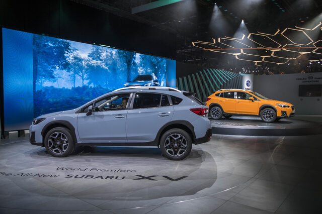 2018 Subaru XV Crosstrek world premiere side profile at Geneva Motor Show