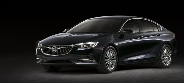 2018 Buick Regal Sportback studio front three-quarter view black background