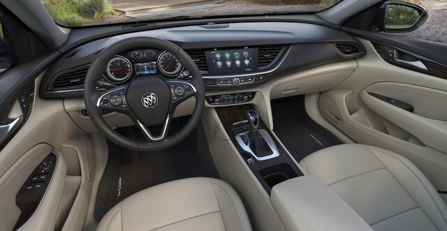 2018 Buick Regal Sportback interior dashboard and tan leather seats