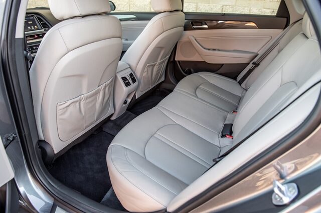 2018 Hyundai Sonata Sport rear seat interior with light gray leather and ample legroom