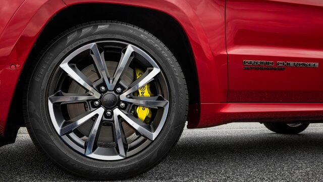 2018 Jeep Grand Cherokee Trackhawk Yellow Brembo Caliper and Supercharged Badge Detail