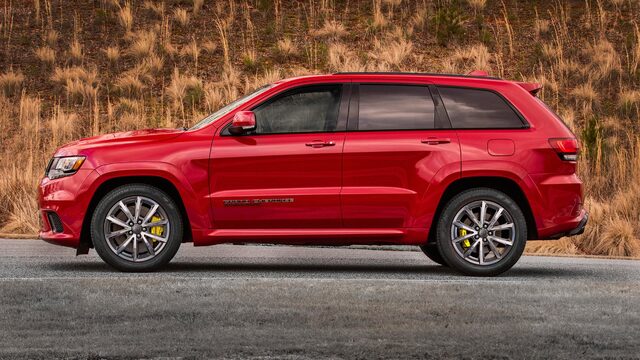 2018 Jeep Grand Cherokee Trackhawk Red Side Profile Static with Trackhawk Badge