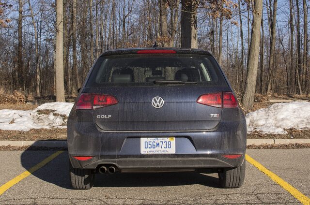 2017 Volkswagen Golf Wolfsburg Edition Straight Rear View with Golf TSI Badge and Dual Exhaust