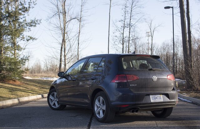 2017 Volkswagen Golf Wolfsburg Edition Rear Three-Quarter View in Parking Lot with Bare Trees
