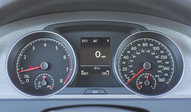 2017 Volkswagen Golf Wolfsburg Edition Instrument Cluster Closeup with Tachometer and Speedometer