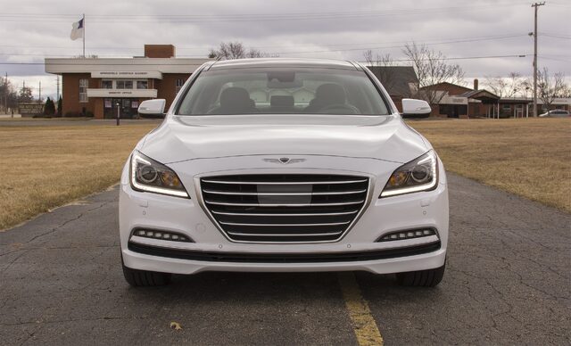 2017 Genesis G80 3.8 HTRAC Straight Front View with Winged Grille and LED Daytime Running Lights