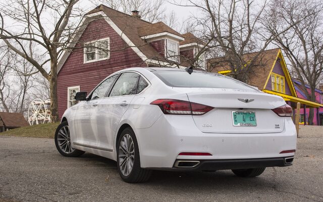 2017 Genesis G80 3.8 HTRAC Rear Three-Quarter View in Residential Neighborhood