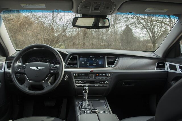 2017 Genesis G80 3.8 HTRAC Interior Dashboard with Dual-Screen Infotainment and Automatic Shifter