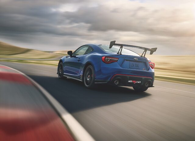 2018 Subaru BRZ tS rear three-quarter action shot on track