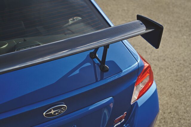 2018 Subaru WRX STI RA carbon fiber wing and decklid overhead detail