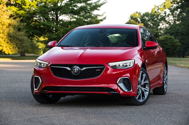 2018 Buick Regal GS, three-quarter front static view in a park setting