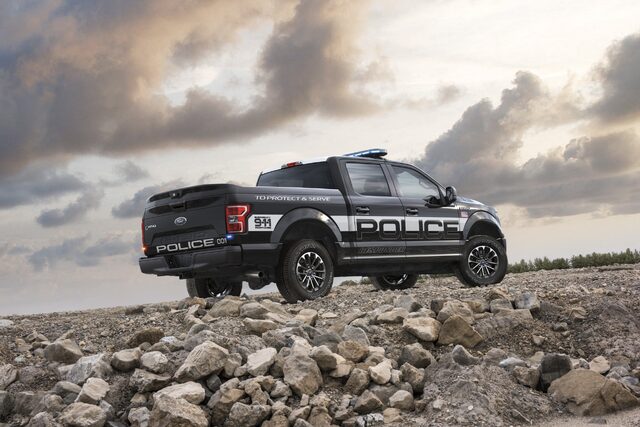 2018 Ford F-150 Police Responder Rear Three-Quarter Exterior Rocky Terrain Black