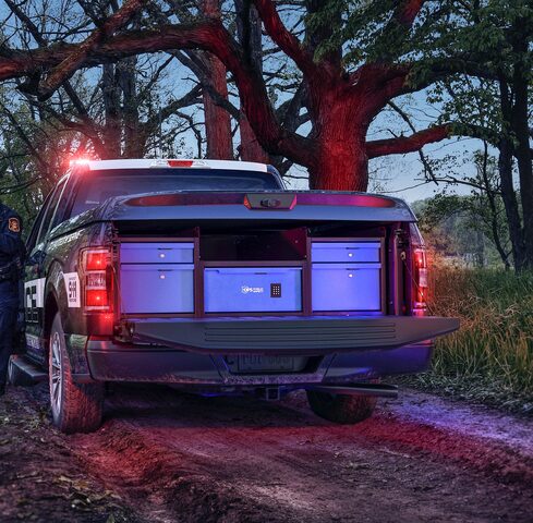 2018 Ford F-150 Police Responder Bed Storage Drawers Night Scene