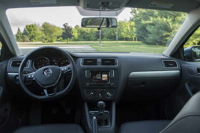 2017 Volkswagen Jetta SE Interior Dashboard with Touchscreen Infotainment and Manual Shifter
