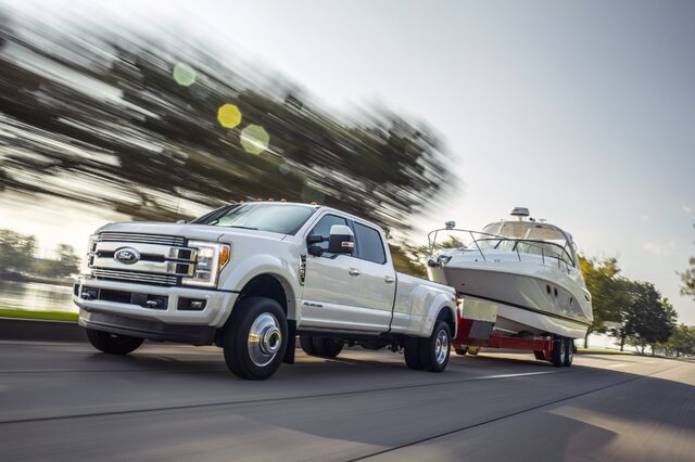 2018 Ford F-450 Super Duty Limited Crew Cab Towing Boat White