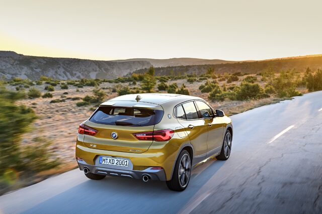 2018 BMW X2 M Sport rear three-quarter sunset