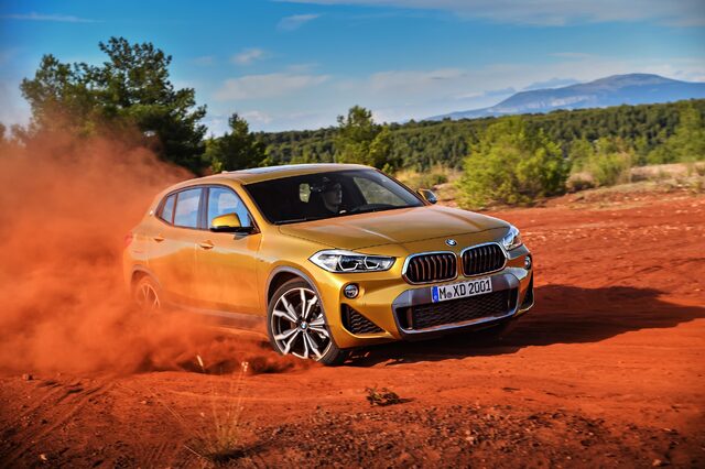 2018 BMW X2 M Sport front three-quarter off-road