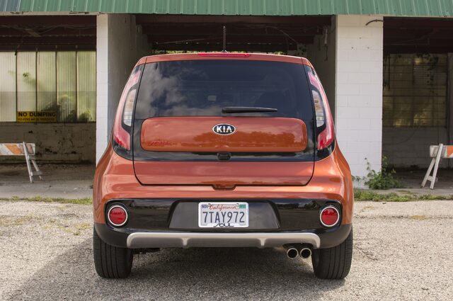 2017 Kia Soul Exclaim Straight Rear View in Copper Orange